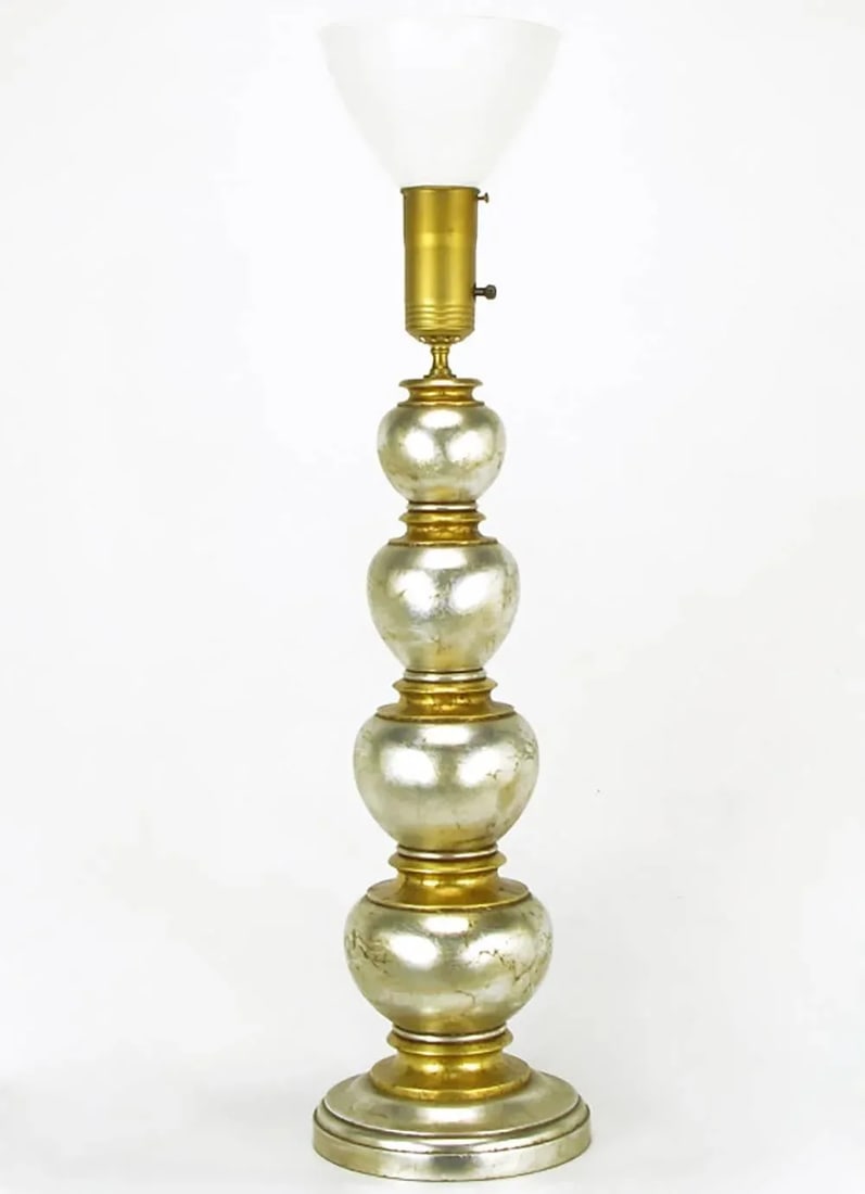 Frederick Cooper Silver and Gold Leaf Stacked Ball Table Lamp - 2