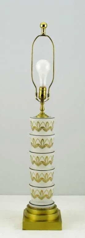 Hand Painted White Glass Art Deco Table Lamp. - 2