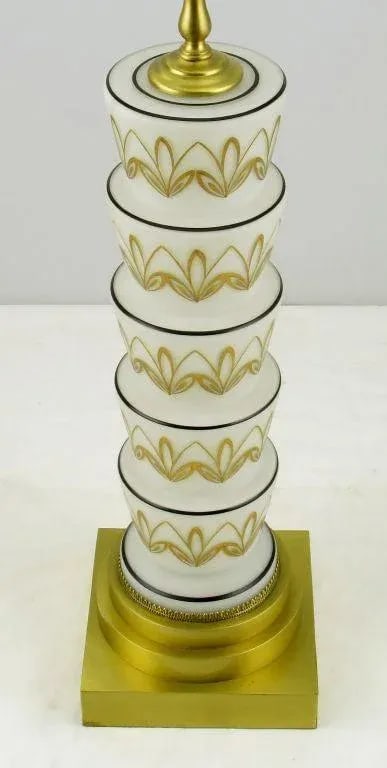 Hand Painted White Glass Art Deco Table Lamp. - 3