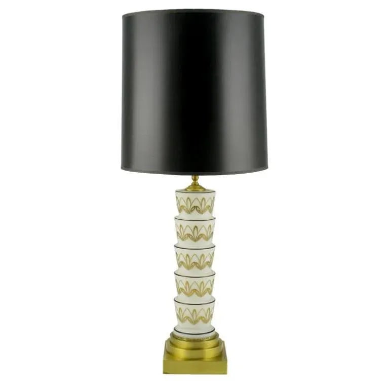 Hand Painted White Glass Art Deco Table Lamp. - 7