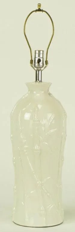 Glazed White Bamboo Relief Ceramic Table Lamp - 2