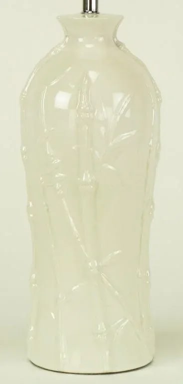 Glazed White Bamboo Relief Ceramic Table Lamp - 3