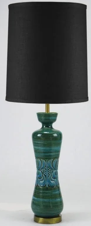 Hand Thrown, Blue & Green Glazed Pottery Table Lamp - 2