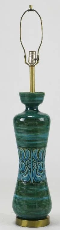 Hand Thrown, Blue & Green Glazed Pottery Table Lamp - 3