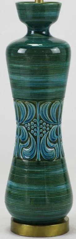 Hand Thrown, Blue & Green Glazed Pottery Table Lamp - 4
