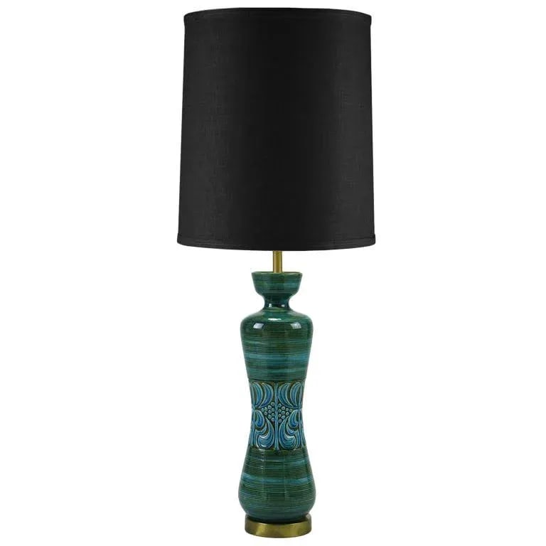 Hand Thrown, Blue & Green Glazed Pottery Table Lamp - 8