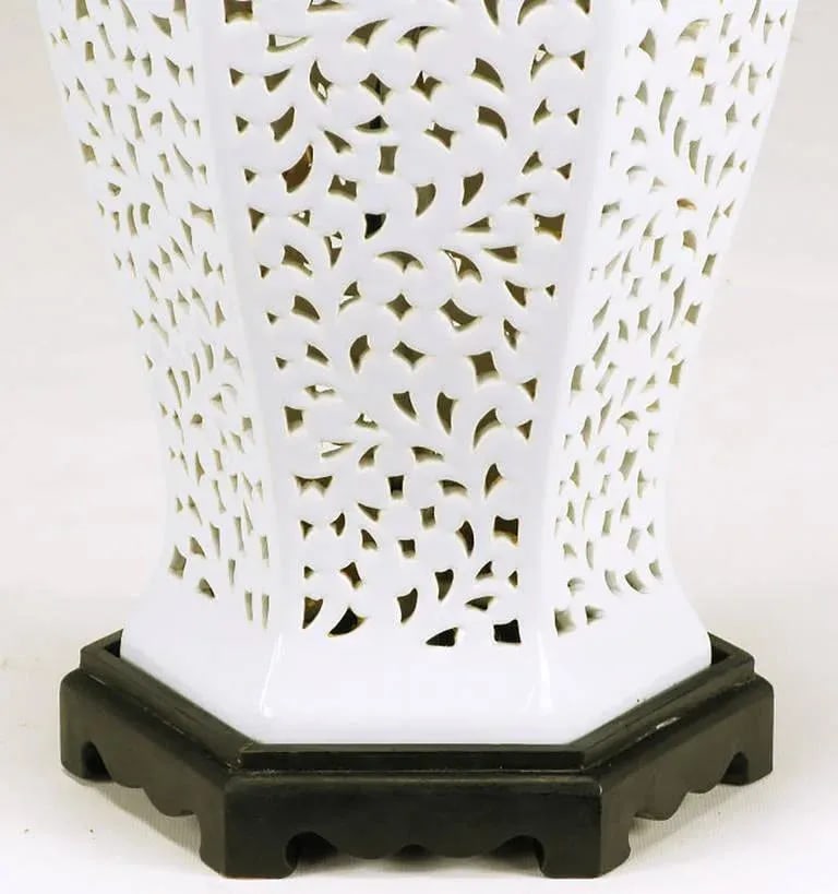 Large Reticulated Blanc De Chine Porcelain Table Lamp - 6