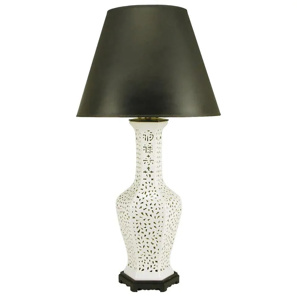 Large Reticulated Blanc De Chine Porcelain Table Lamp - 7