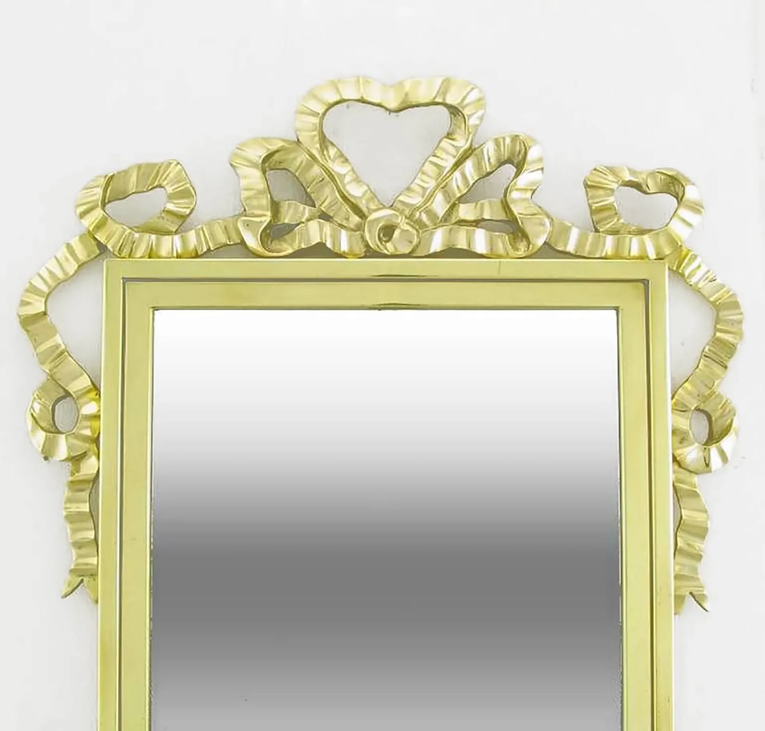 Brass Wall Mirror With Solid Brass Ribbon Swag - 2