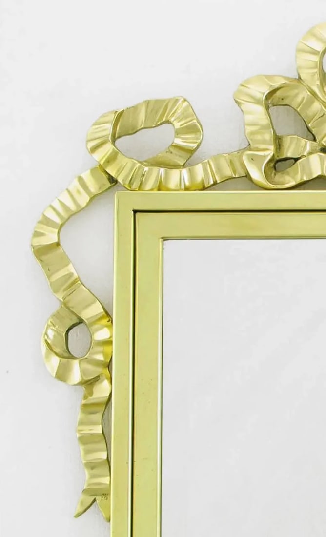 Brass Wall Mirror With Solid Brass Ribbon Swag - 3