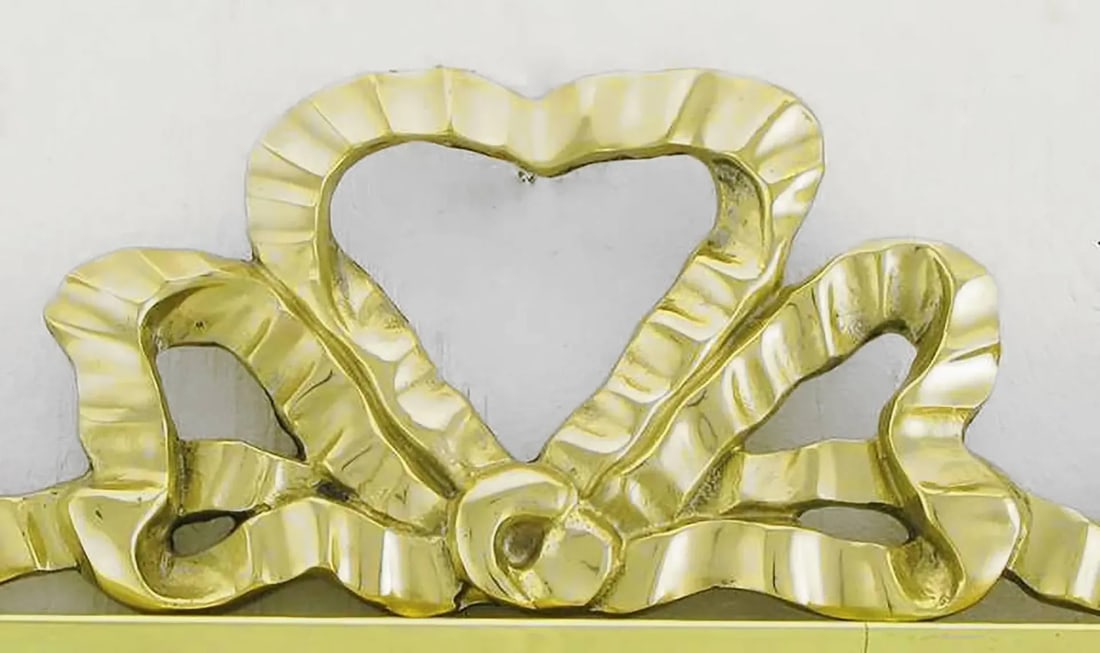 Brass Wall Mirror With Solid Brass Ribbon Swag - 4