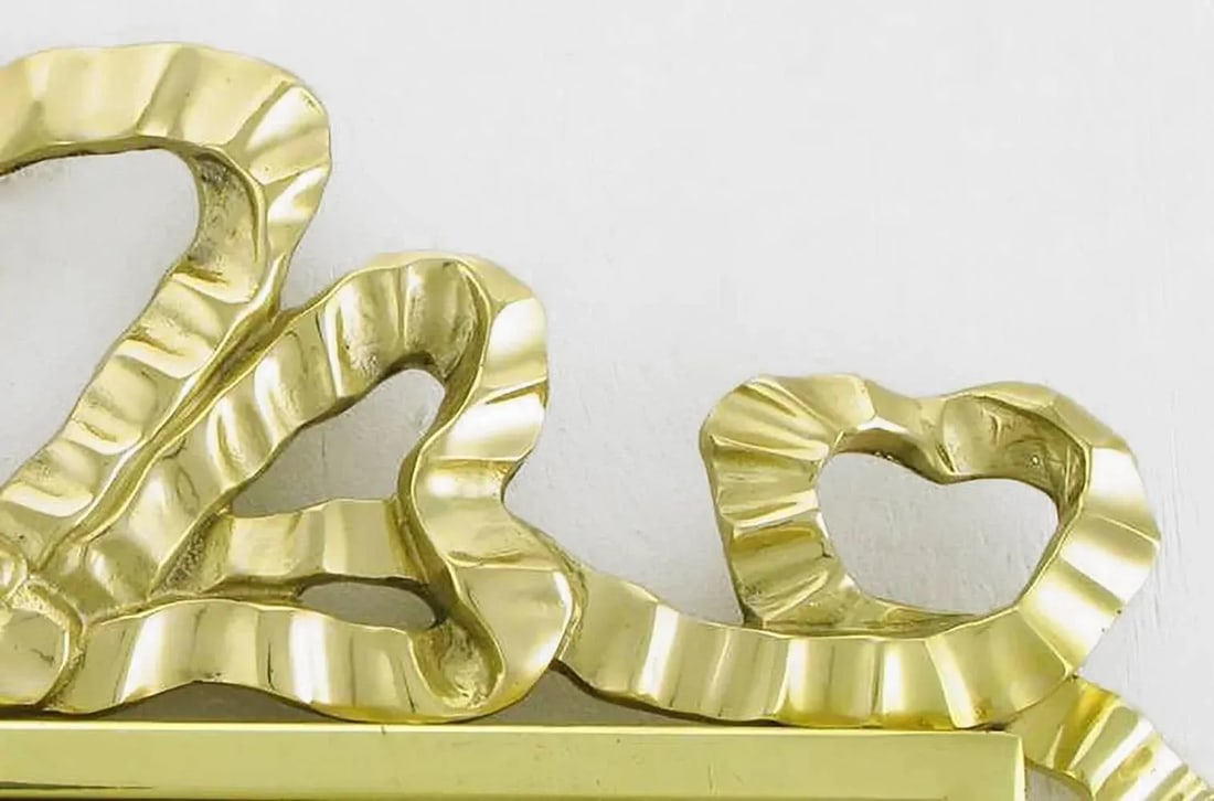 Brass Wall Mirror With Solid Brass Ribbon Swag - 5