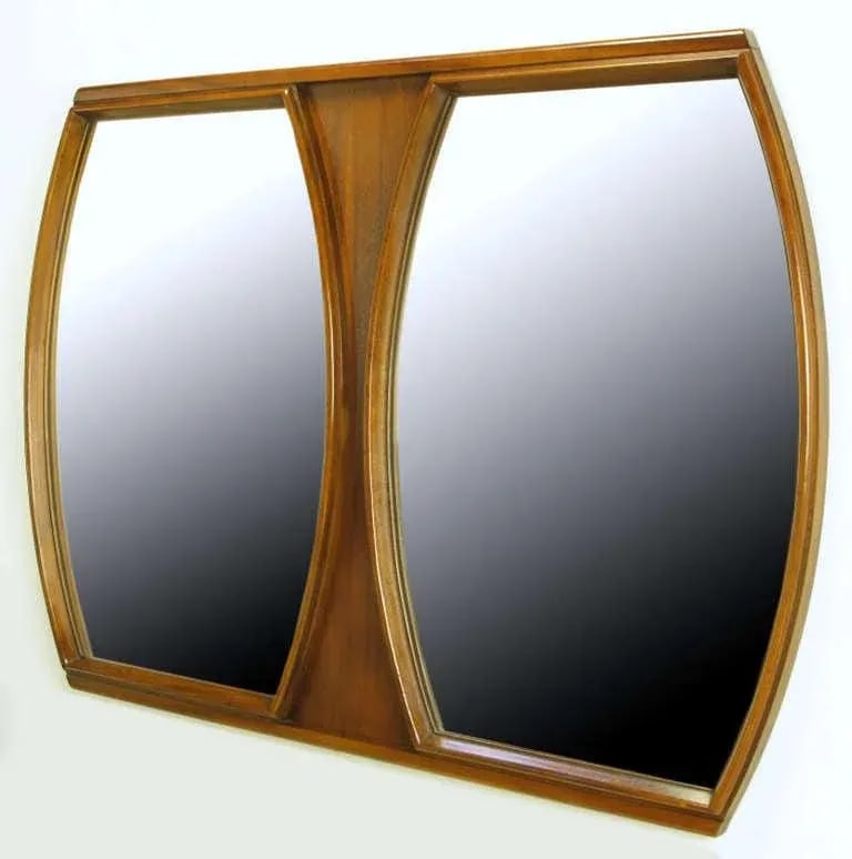 Modern Walnut Double Barrel Mirror - 2