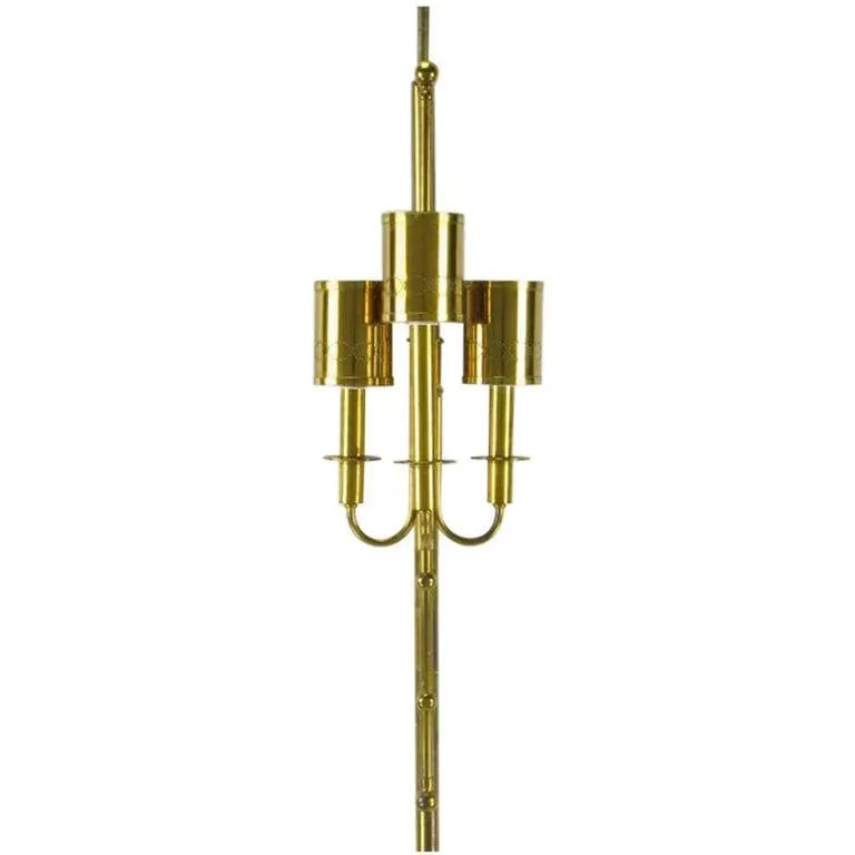 Three-Light Pole Lamp With Polished and Pierced Brass Shades - 2
