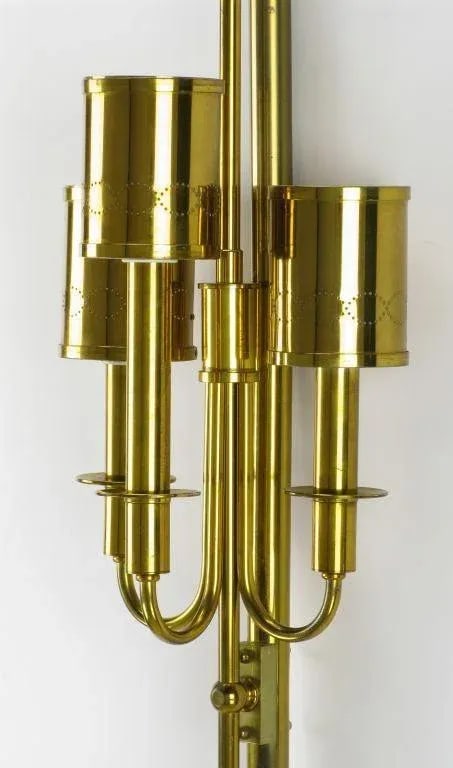 Three-Light Pole Lamp With Polished and Pierced Brass Shades - 3