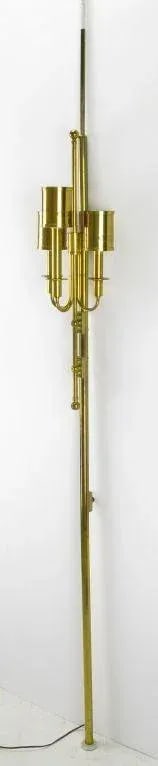 Three-Light Pole Lamp With Polished and Pierced Brass Shades - 4