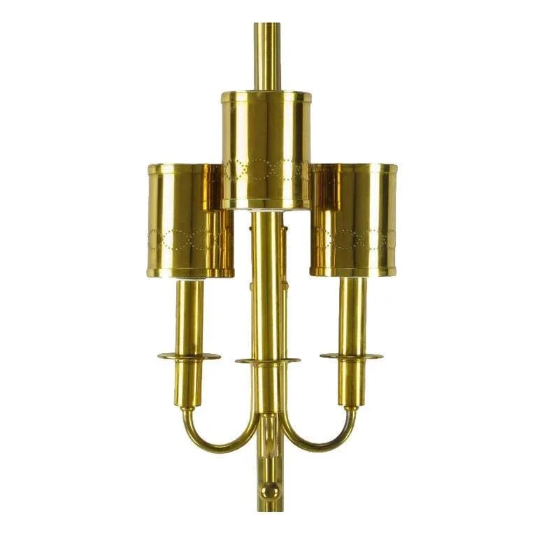 Three-Light Pole Lamp With Polished and Pierced Brass Shades - 6