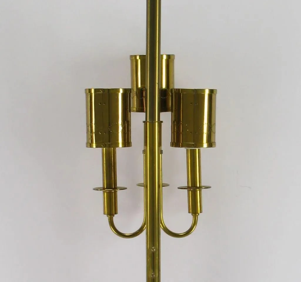 Three-Light Pole Lamp With Polished and Pierced Brass Shades - 7