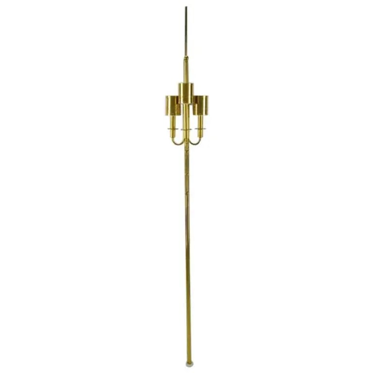 Three-Light Pole Lamp With Polished and Pierced Brass Shades - 9