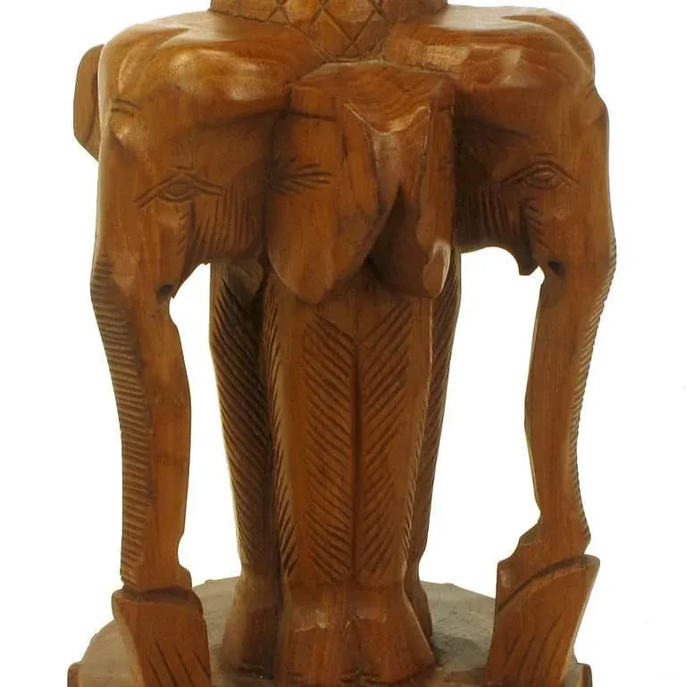 Tall Hand-Carved Hardwood "Trio of Elephants" Table Lamps - a Pair - 10
