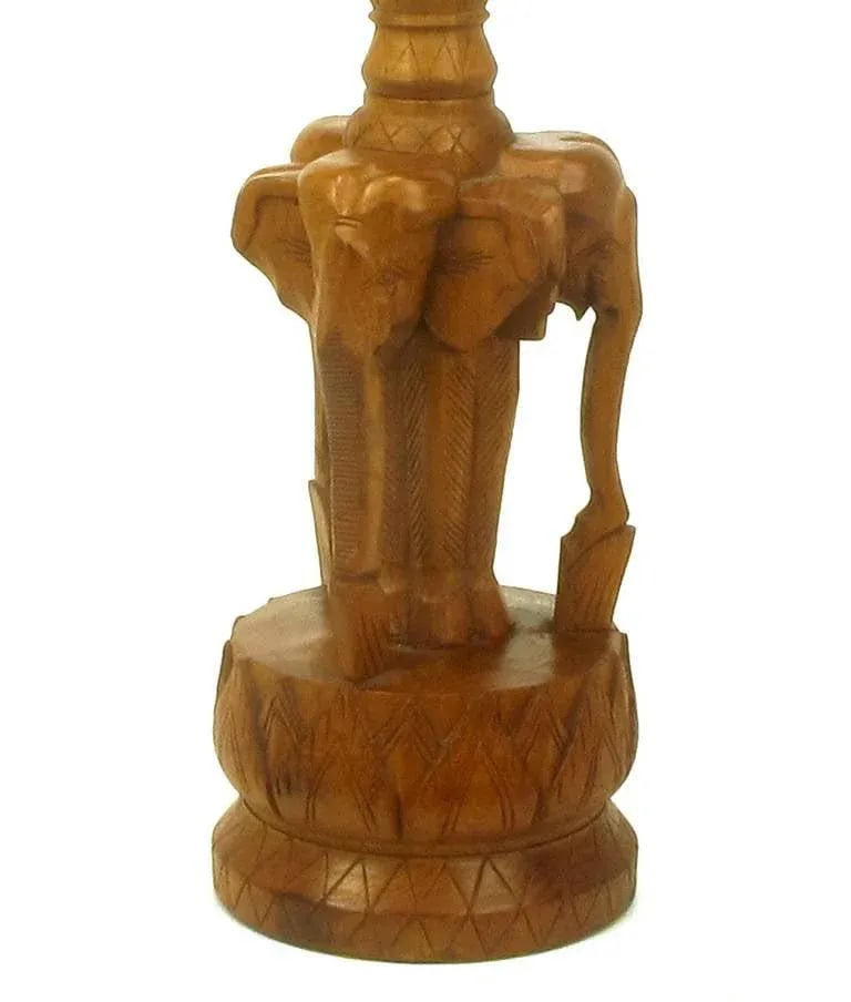 Tall Hand-Carved Hardwood "Trio of Elephants" Table Lamps - a Pair - 7