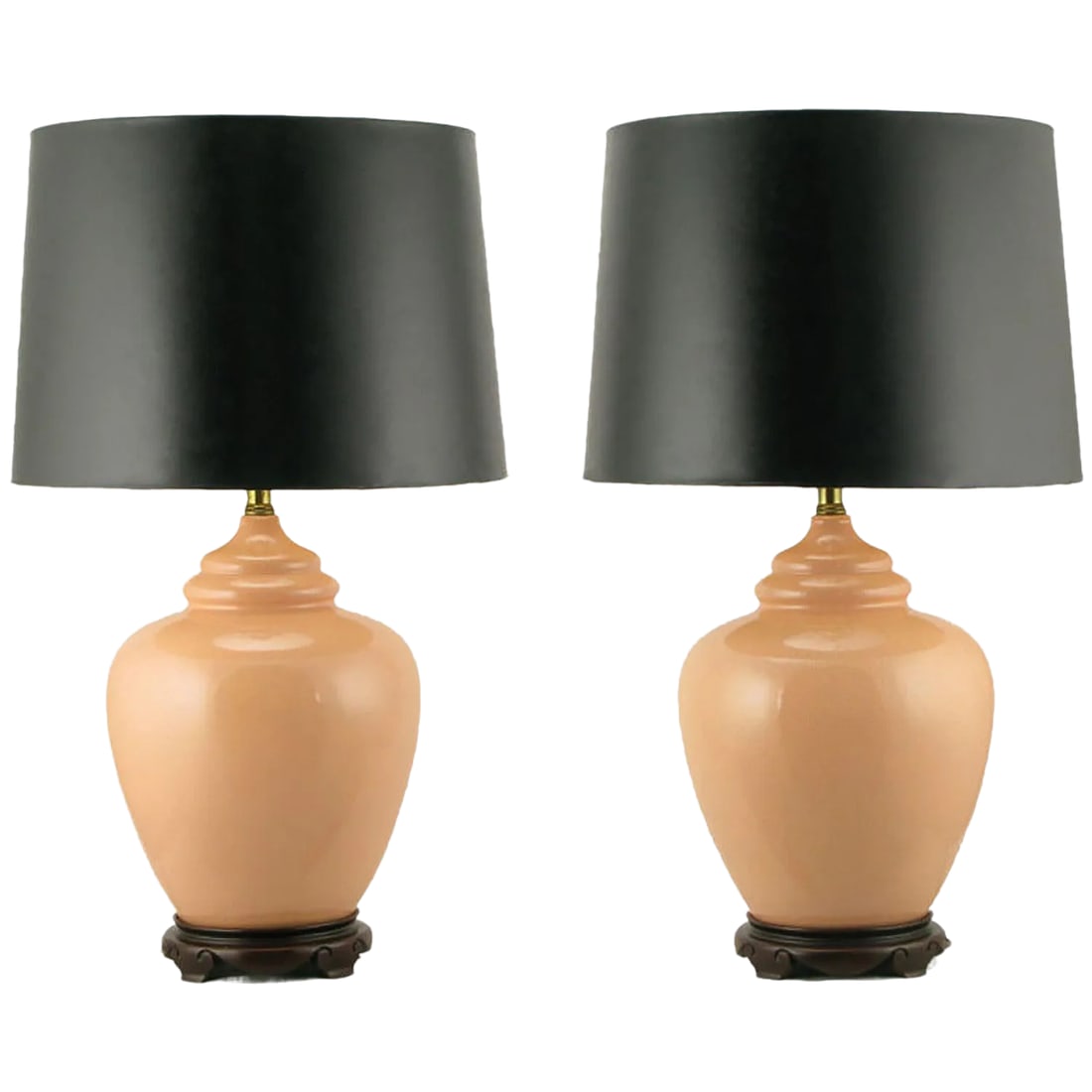Peach Crackle-Glaze Chinoiserie Table Lamps - a Pair (1 of 6)