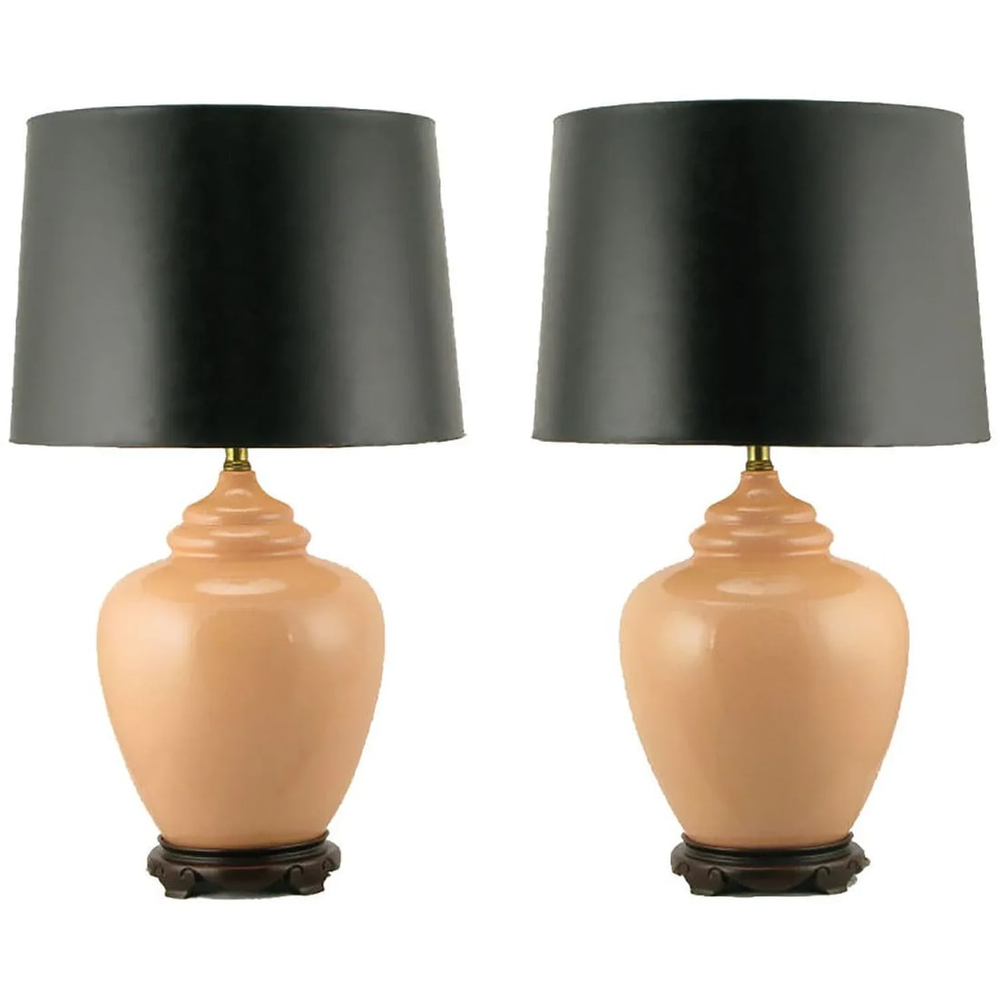 Peach Crackle-Glaze Chinoiserie Table Lamps - a Pair - 6