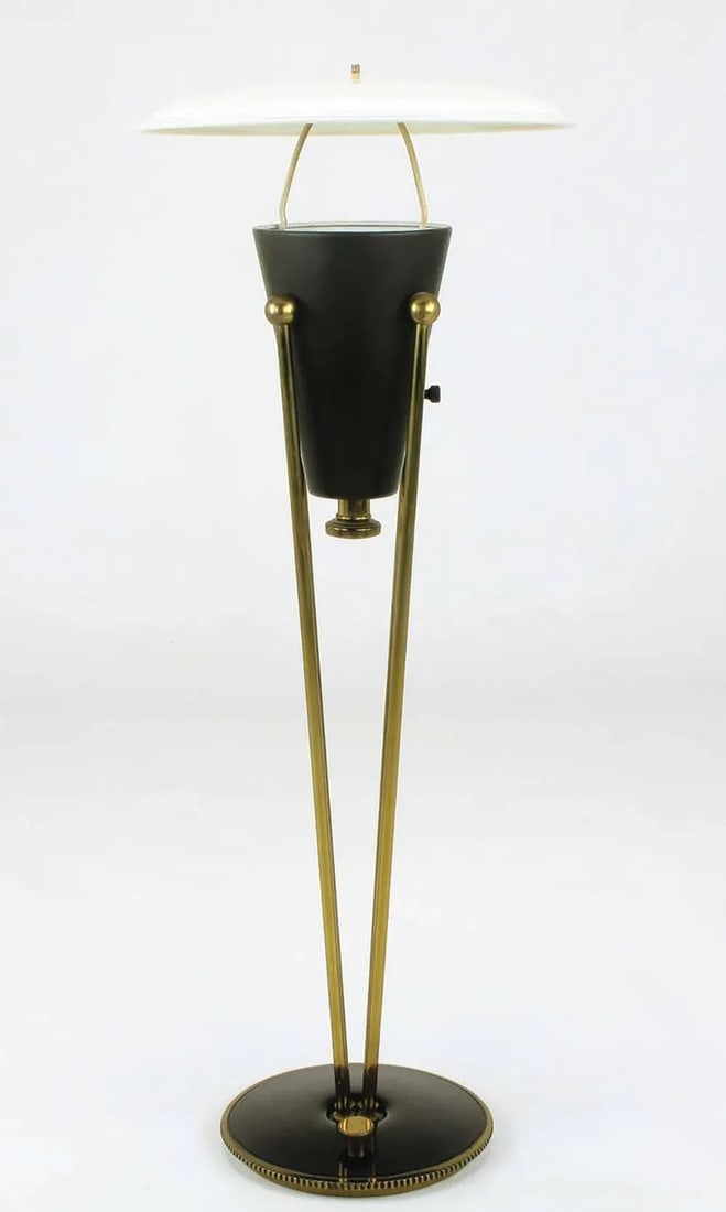 1950s Stiffel Black Lacquer and Brass Suspension Table Lamp - 5