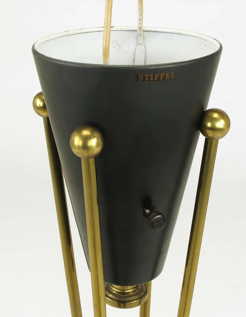 1950s Stiffel Black Lacquer and Brass Suspension Table Lamp - 9