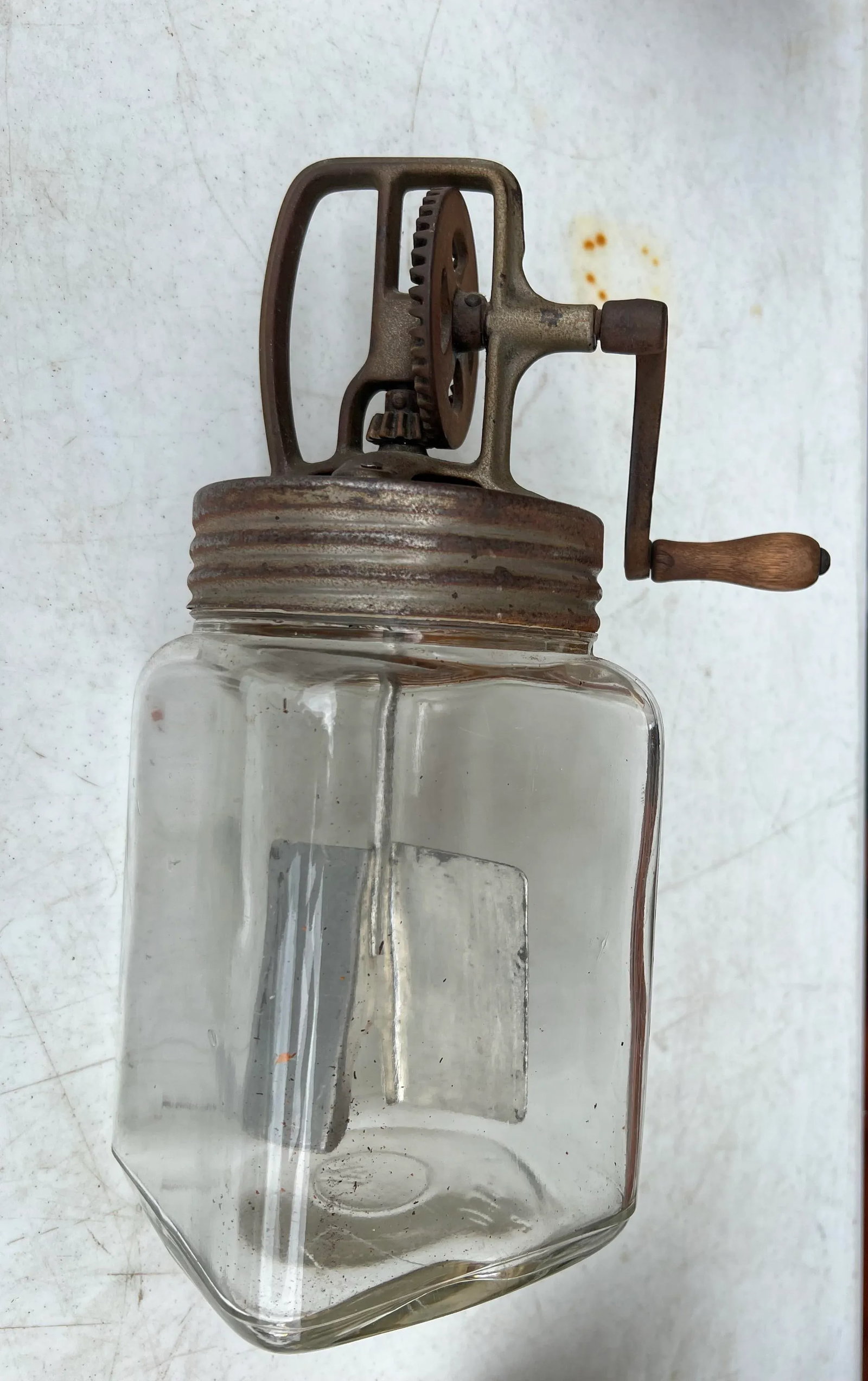 Antique Butter Churn Jar With Wooden Handle - 10