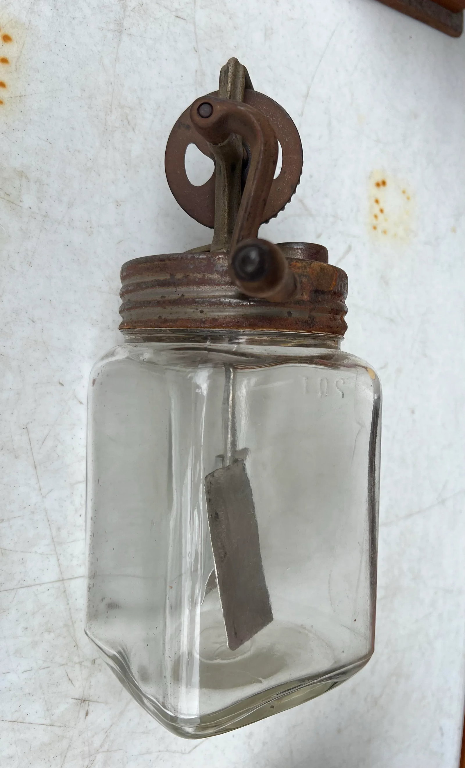 Antique Butter Churn Jar With Wooden Handle - 11