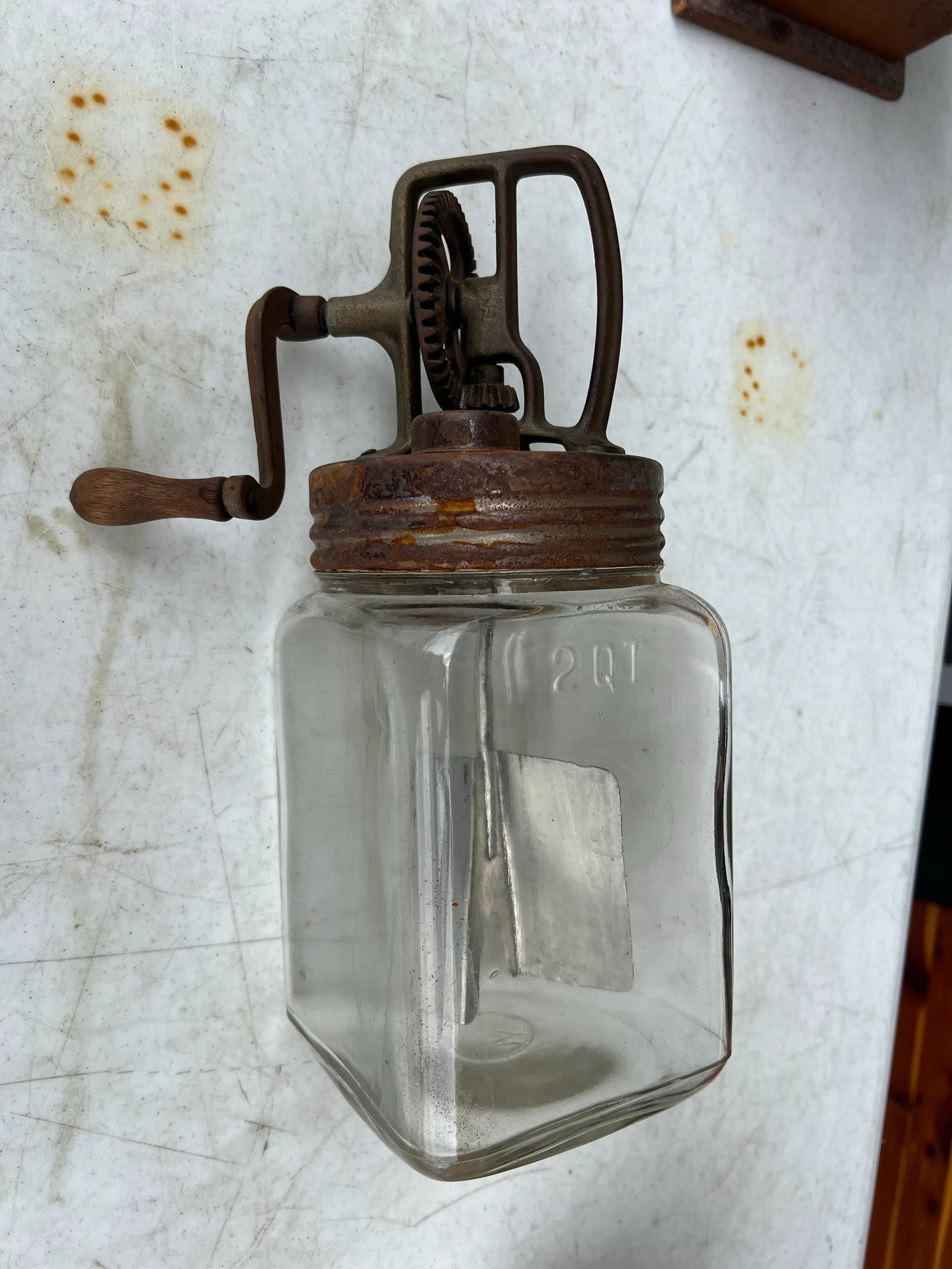 Antique Butter Churn Jar With Wooden Handle - 3