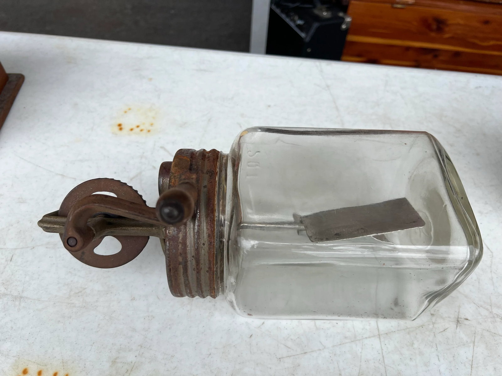 Antique Butter Churn Jar With Wooden Handle - 5