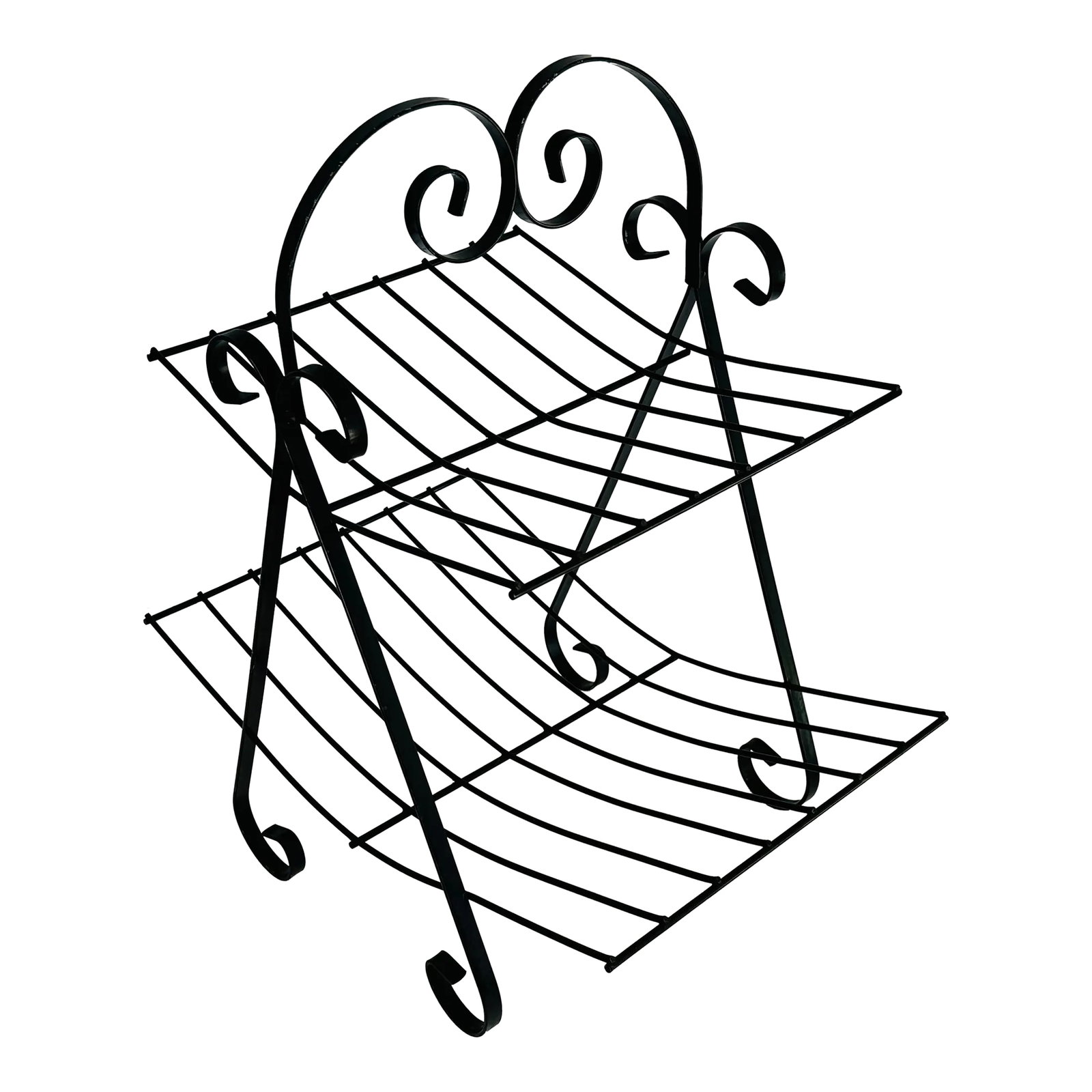 Vintage 1950s Black Metal Two-Tier Magazine Rack: Vintage 1950s Black Metal Two-Tier Magazine Rack. Excellent used condition. Could be used for additional storage types. Very sturdy with no breaks. No marks. Condition: Alterations: Original