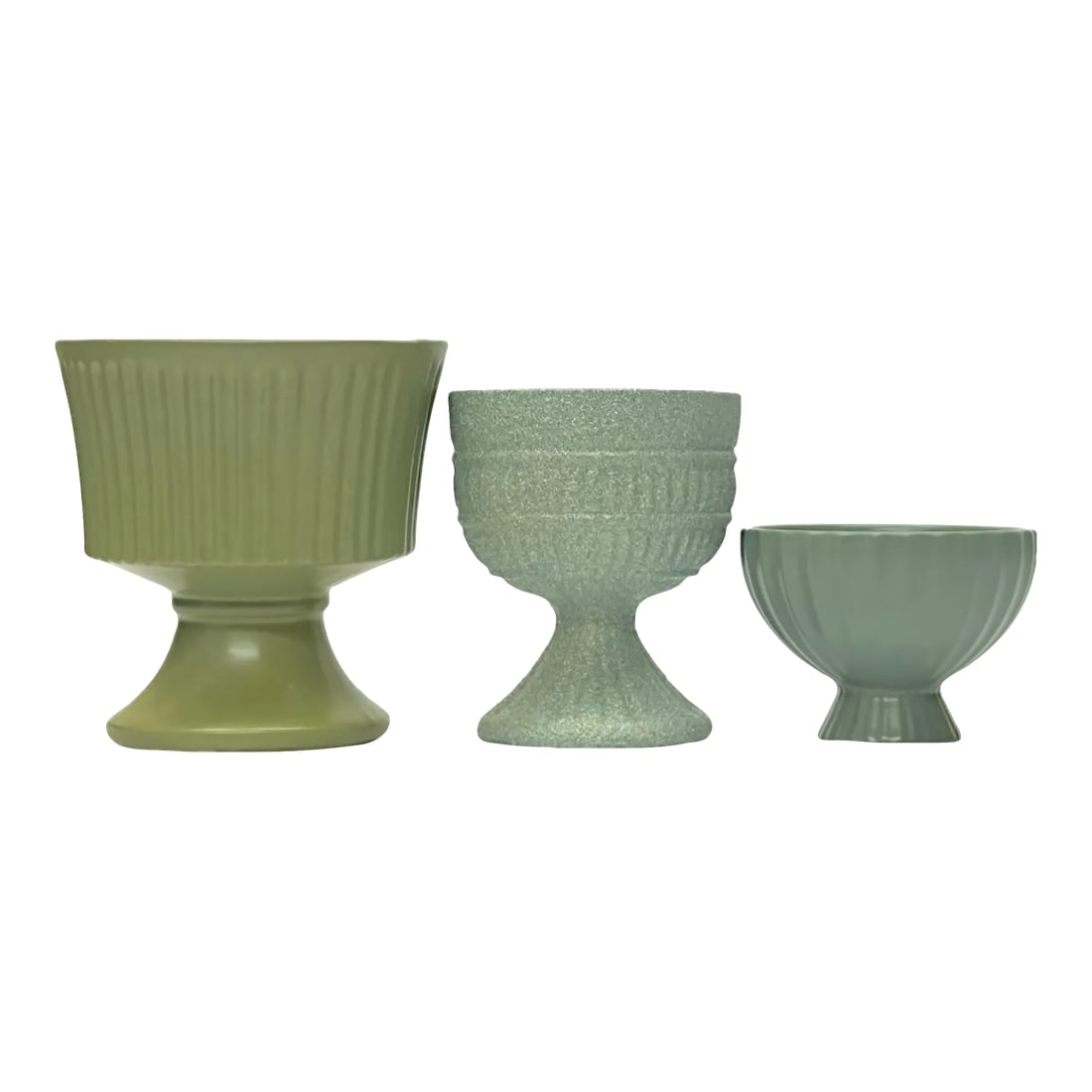 Olive Green Matte Ceramic Stemmed Planter Curation - Group of 3 (1 of 10)