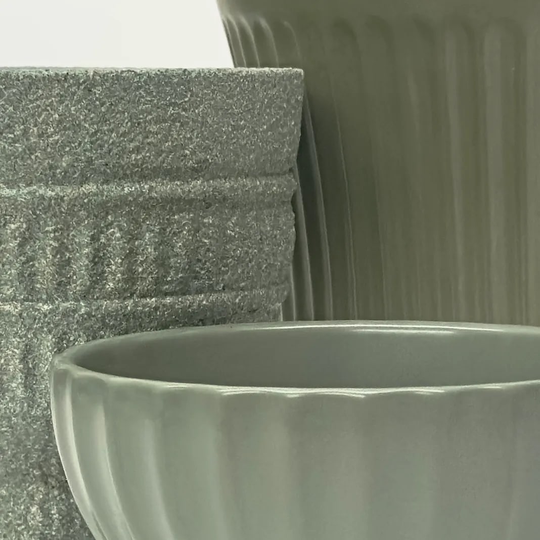 Olive Green Matte Ceramic Stemmed Planter Curation - Group of 3 - 3