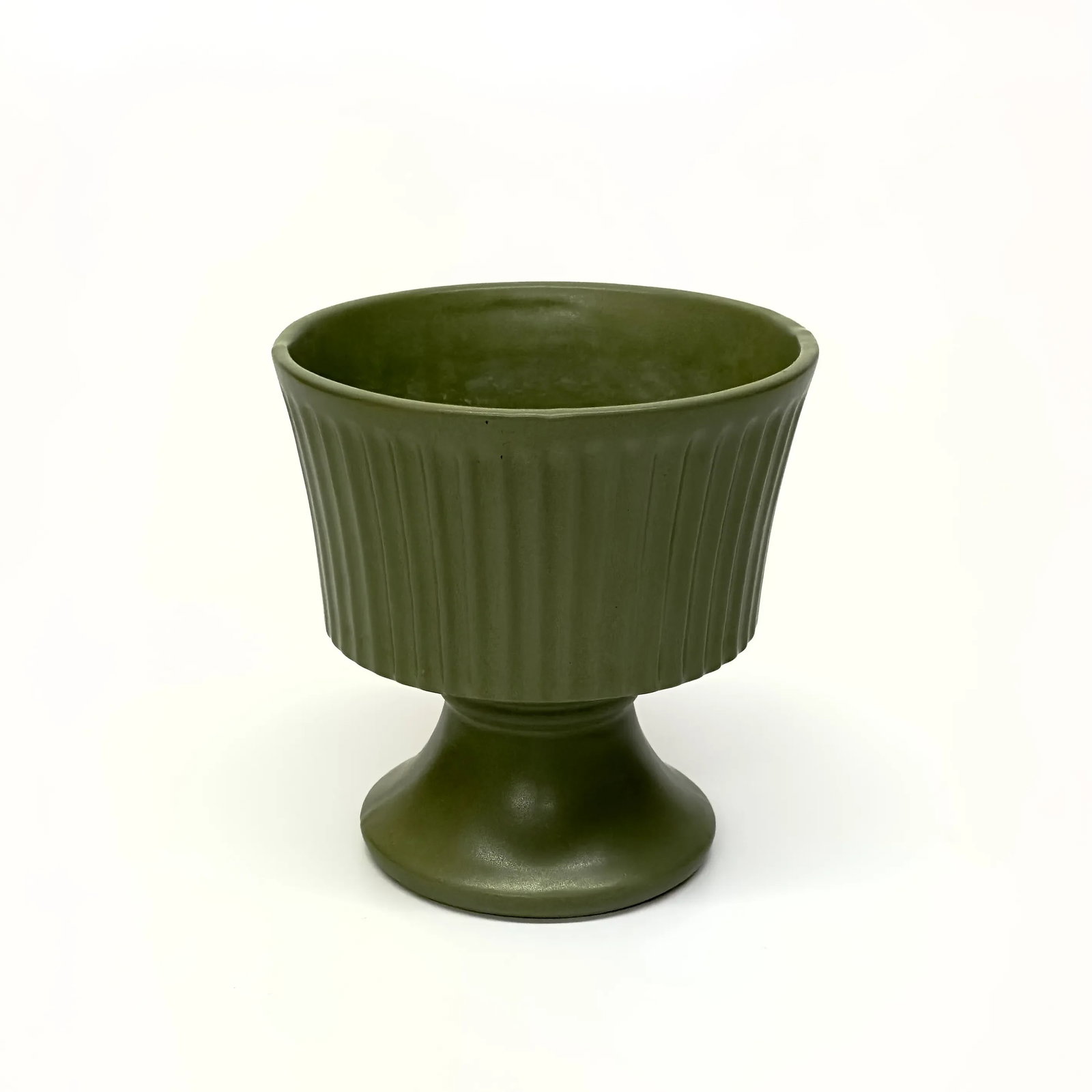 Olive Green Matte Ceramic Stemmed Planter Curation - Group of 3 - 4