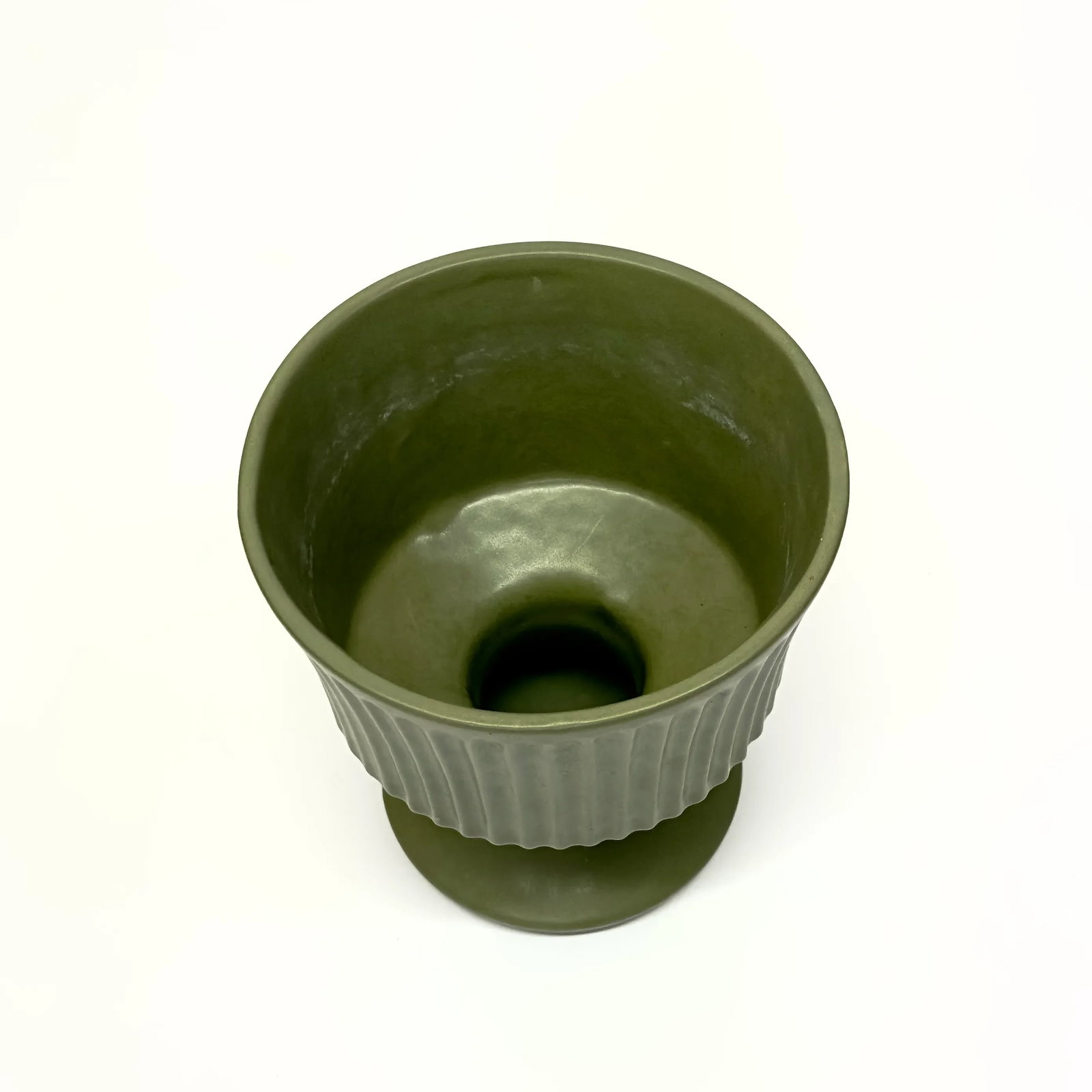 Olive Green Matte Ceramic Stemmed Planter Curation - Group of 3 - 5