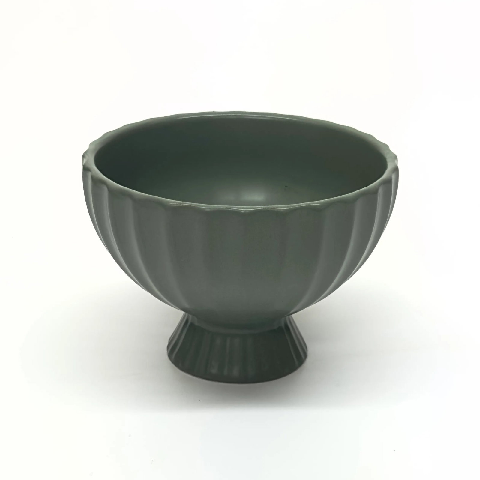 Olive Green Matte Ceramic Stemmed Planter Curation - Group of 3 - 9
