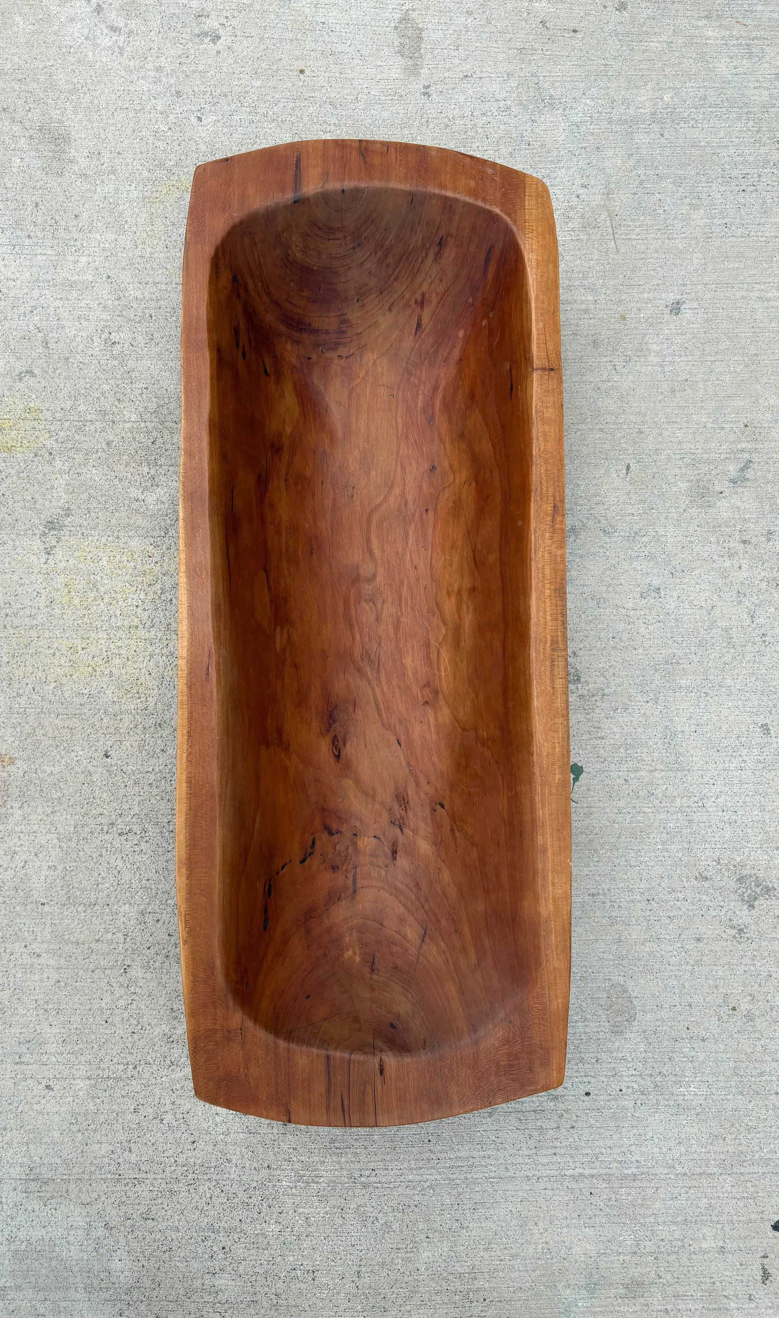 Vintage Hand Carved Long Wood Dough Bowl - 11