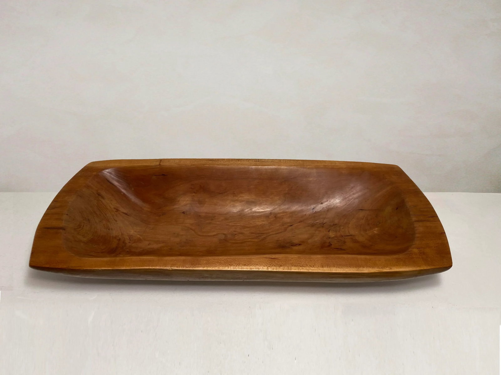 Vintage Hand Carved Long Wood Dough Bowl - 4