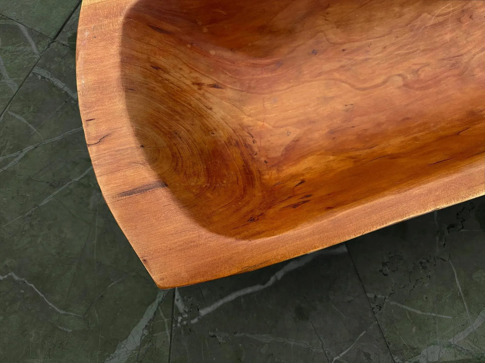 Vintage Hand Carved Long Wood Dough Bowl - 9