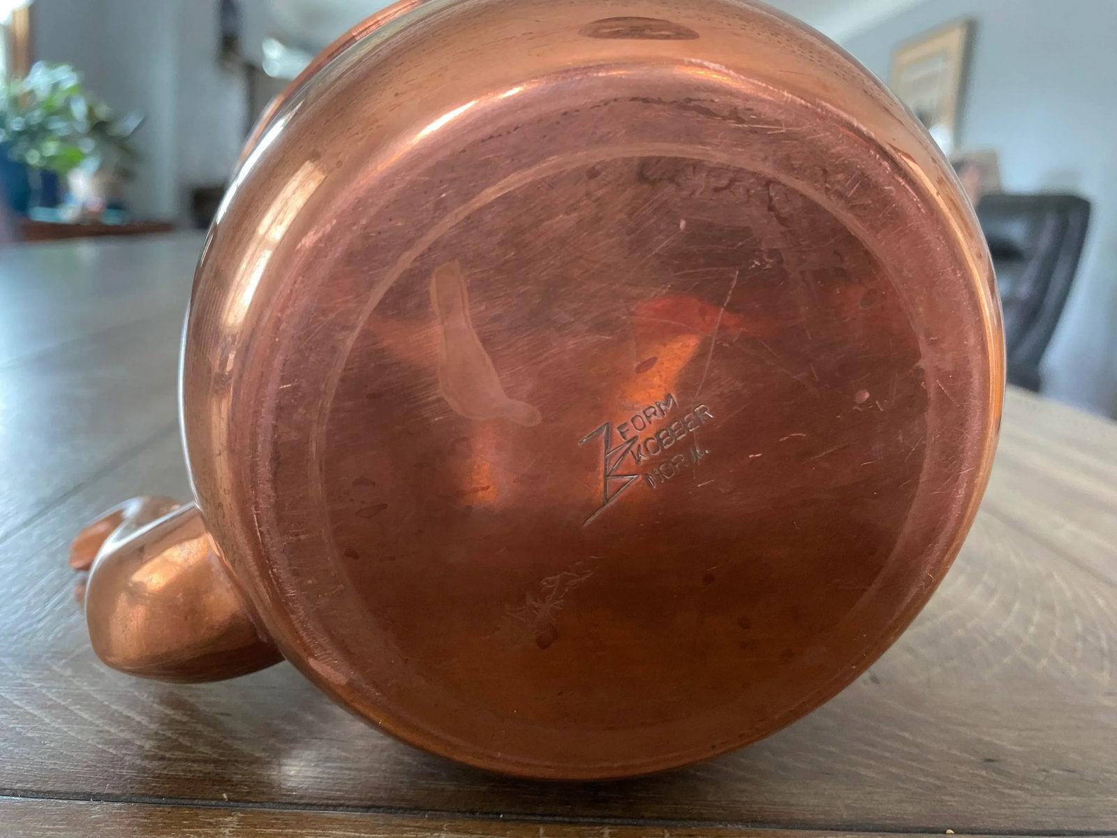 Antique Copper Tea Kettle With Rattan Handle, Made in Norway - 6