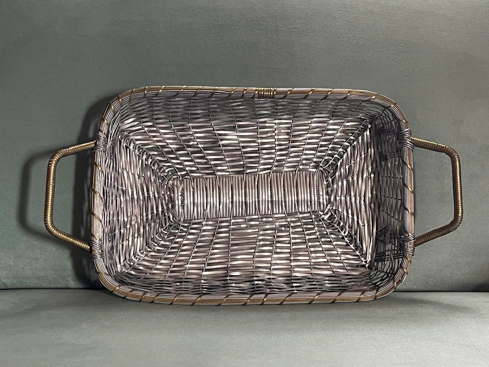Mid 20th Century Vintage Silver Mesh Woven Basket - 2