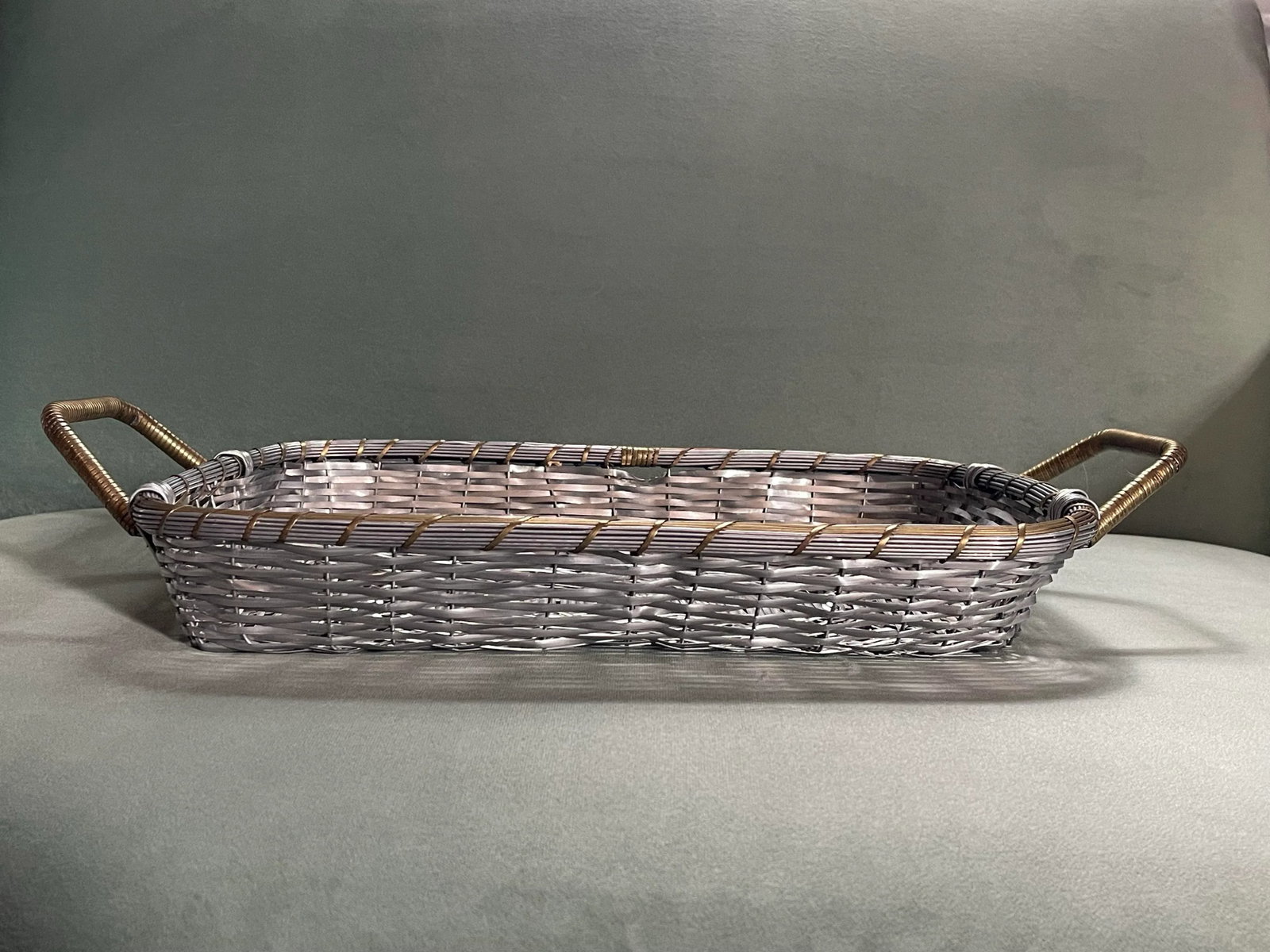 Mid 20th Century Vintage Silver Mesh Woven Basket - 3