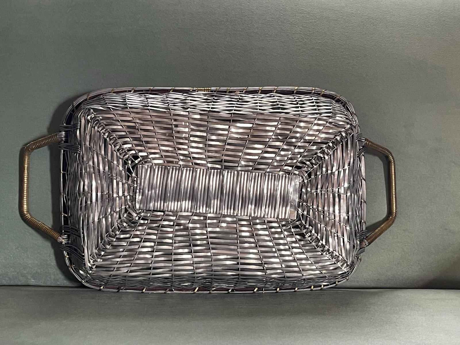 Mid 20th Century Vintage Silver Mesh Woven Basket - 5