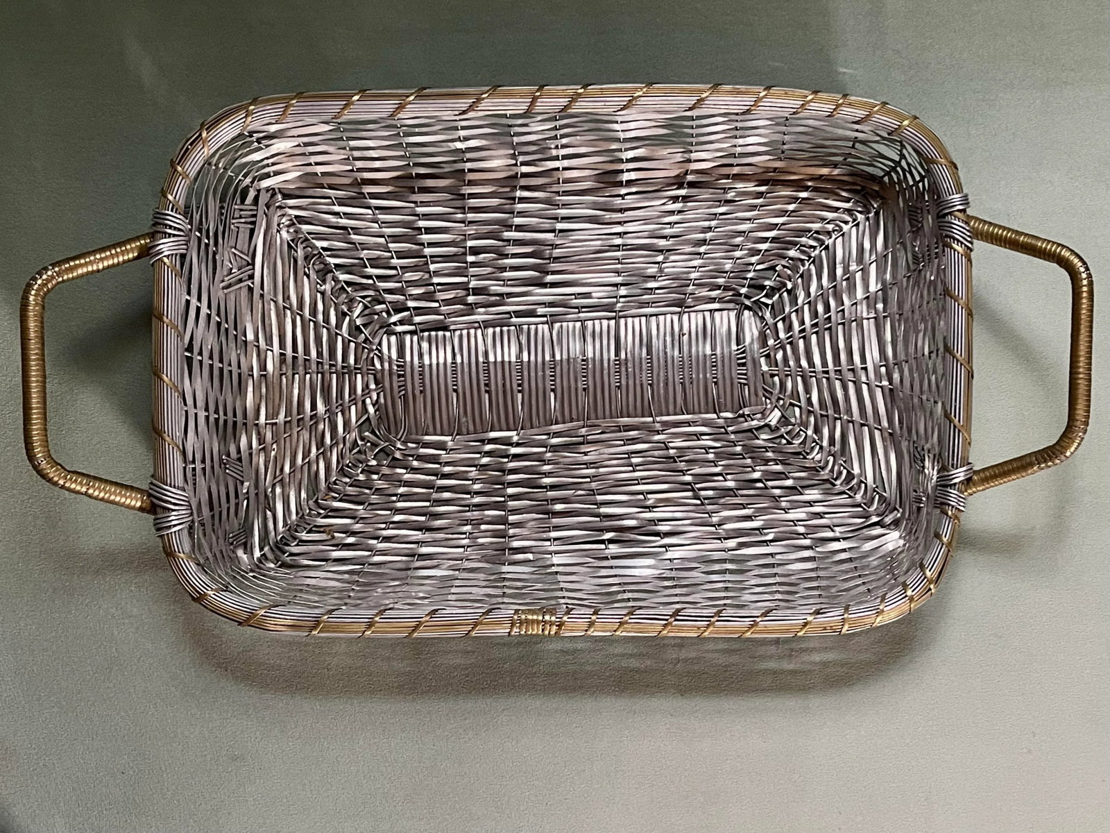 Mid 20th Century Vintage Silver Mesh Woven Basket - 6
