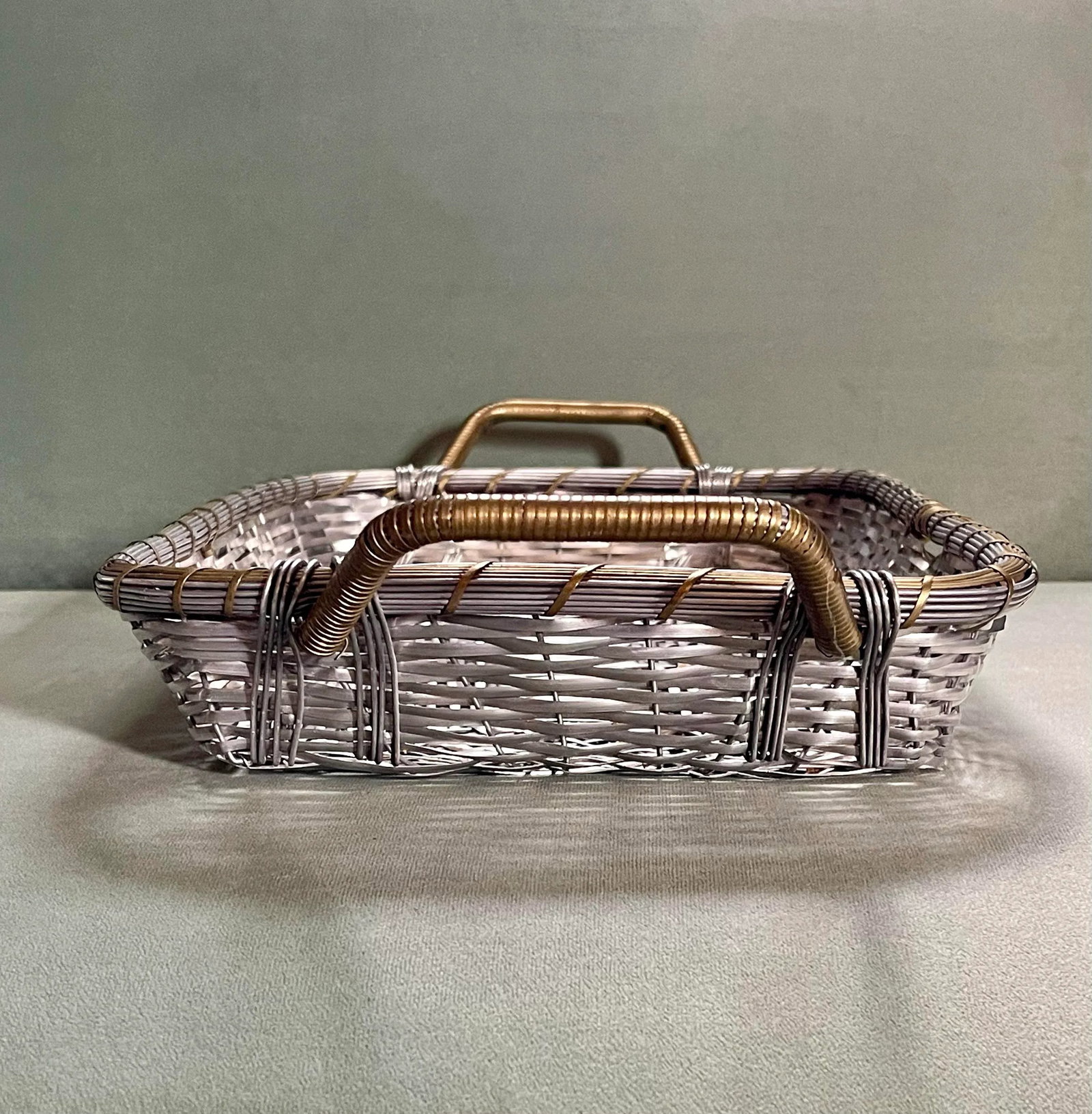 Mid 20th Century Vintage Silver Mesh Woven Basket - 7