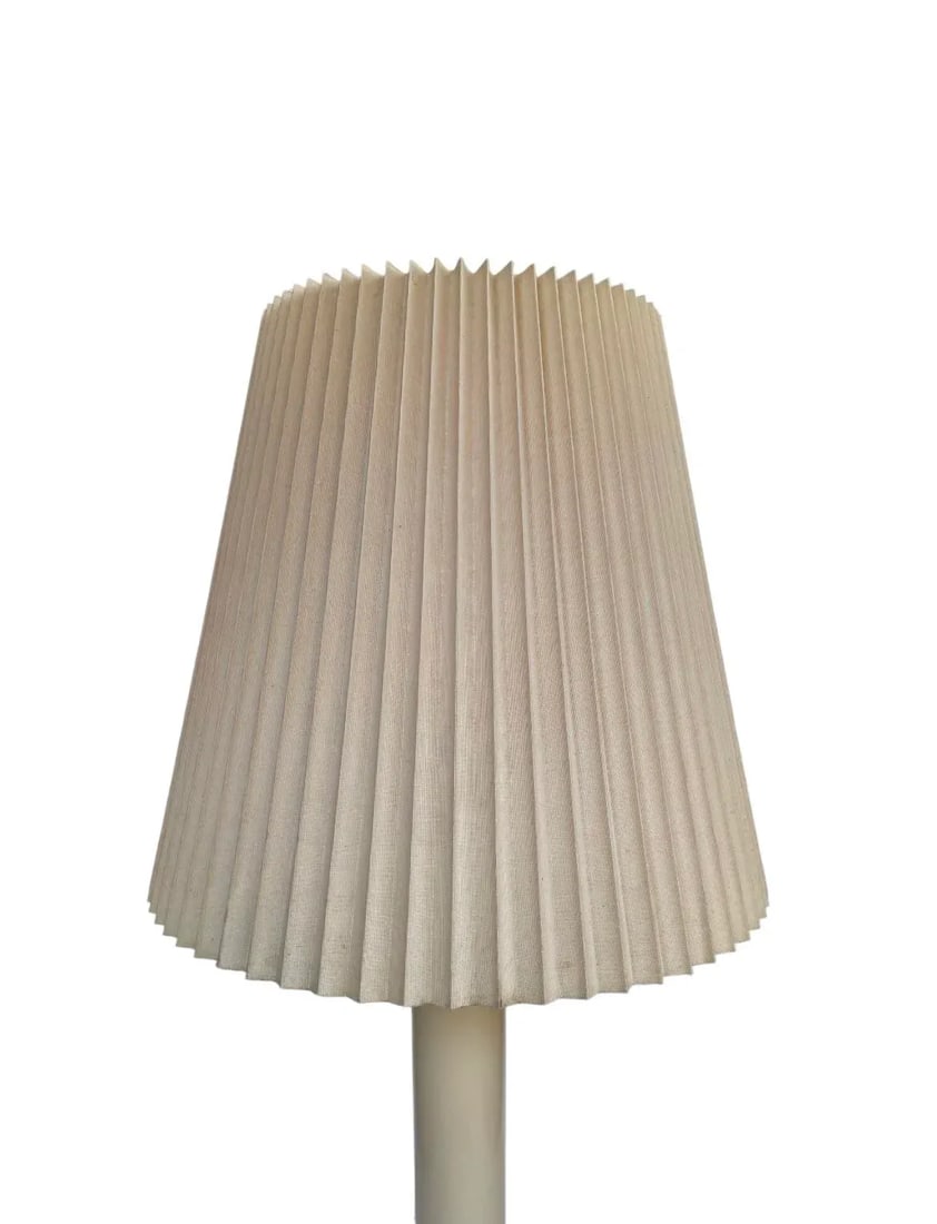 1980s Enamel Ivory Table Lamp With Original Pleated Shade - A Pair - 2