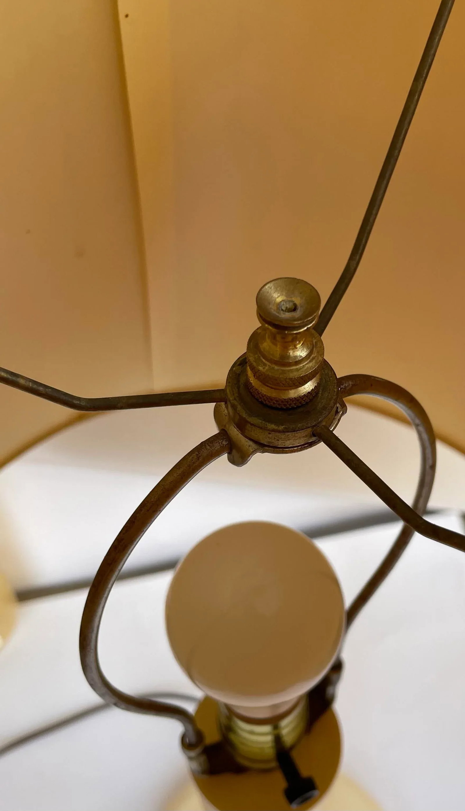 1980s Enamel Ivory Table Lamp With Original Pleated Shade - A Pair - 8